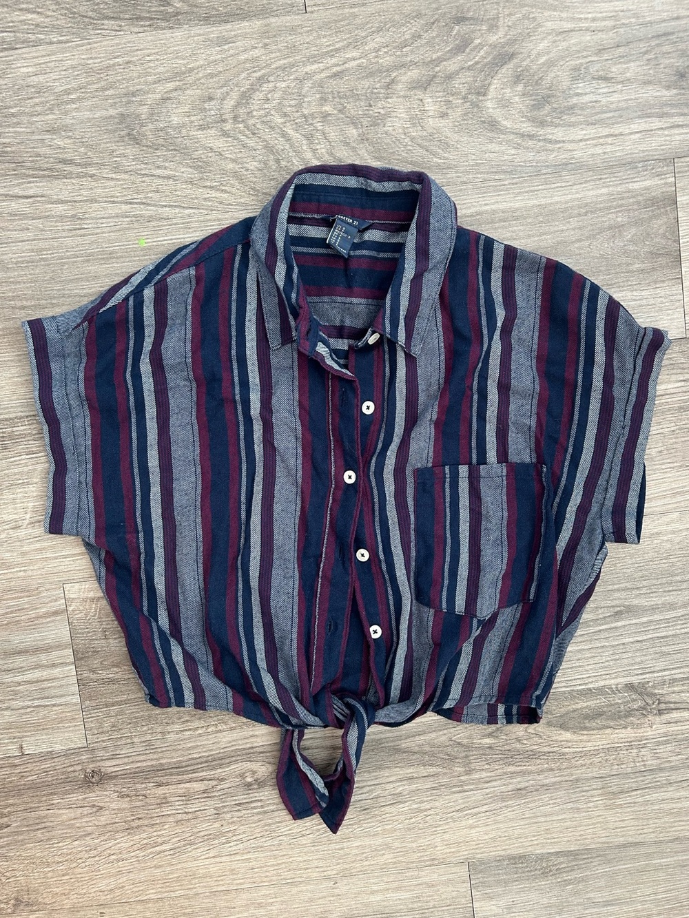 Forever 21 Striped Tie-Front Crop Top - Navy, Burgundy & Gray